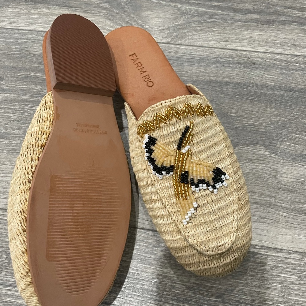 Farm Rio Tucan Raffia Mule size 6 colour beige New - Picture 2 of 5